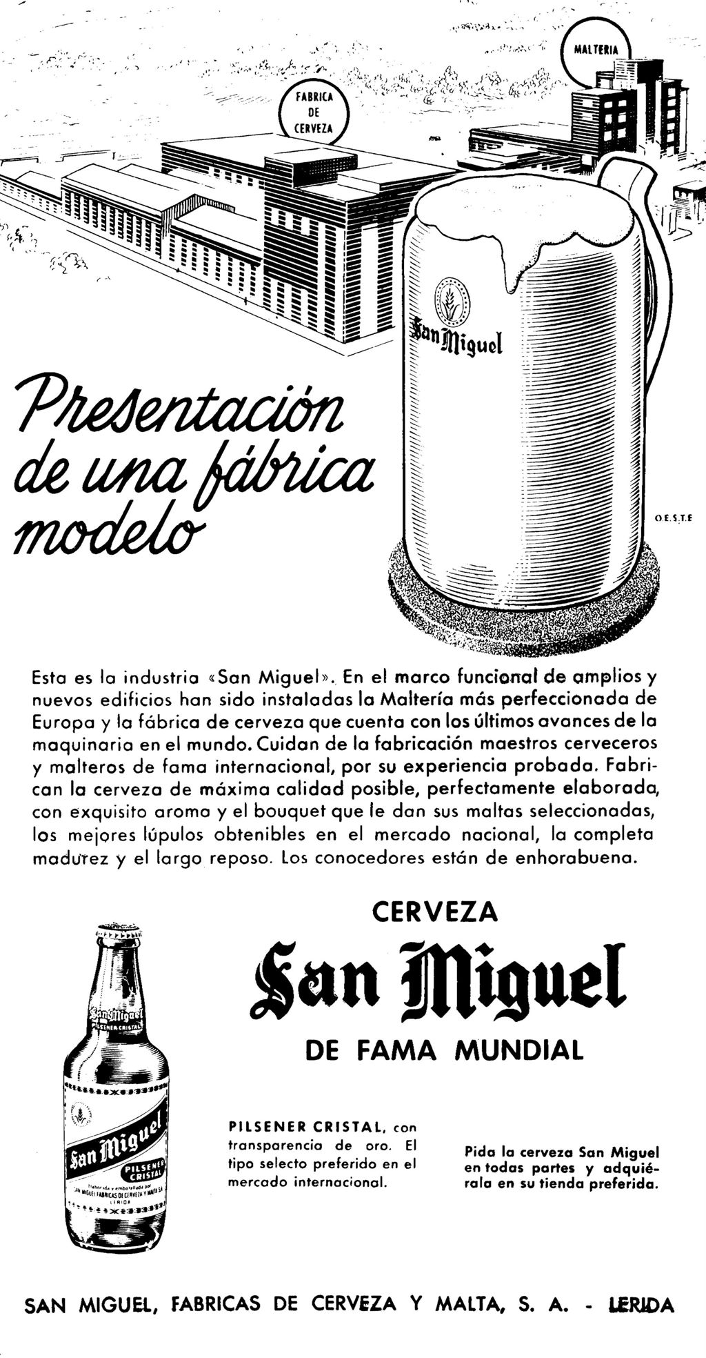 CARTEL SAN MIGUEL PRESENTANDO LA FABRICA DE LERIDA.