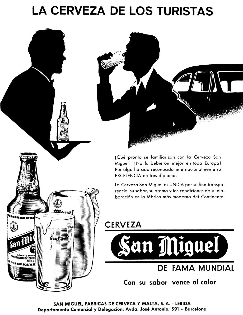 CARTEL SAN MIGUEL CON SILUETAS DE HOMBRES.